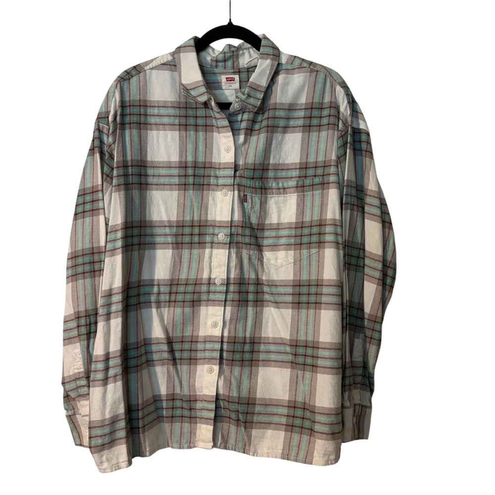 Levi’s Shirt Women’s XL Blue White Plaid Classic Fit Long Sleeve Button Up